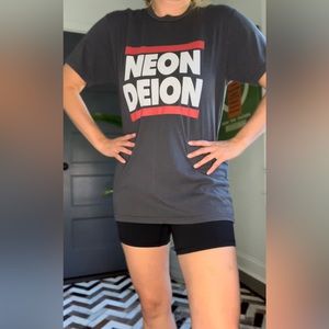 Used Neon Deion t-shirt, size small, grey shirt, Atlanta Falcons, Deion Sanders